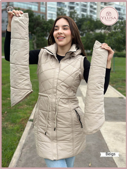 PARKA MAXI CHALECO 90CM VALENTINA - BEIGS