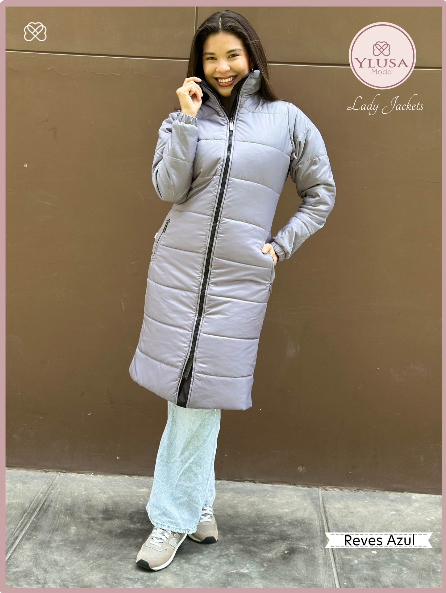 PARKA MAXI LARGA REVERSIBLE - AZUL