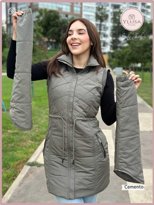 PARKA MAXI CHALECO 90CM VALENTINA -CEMENTO