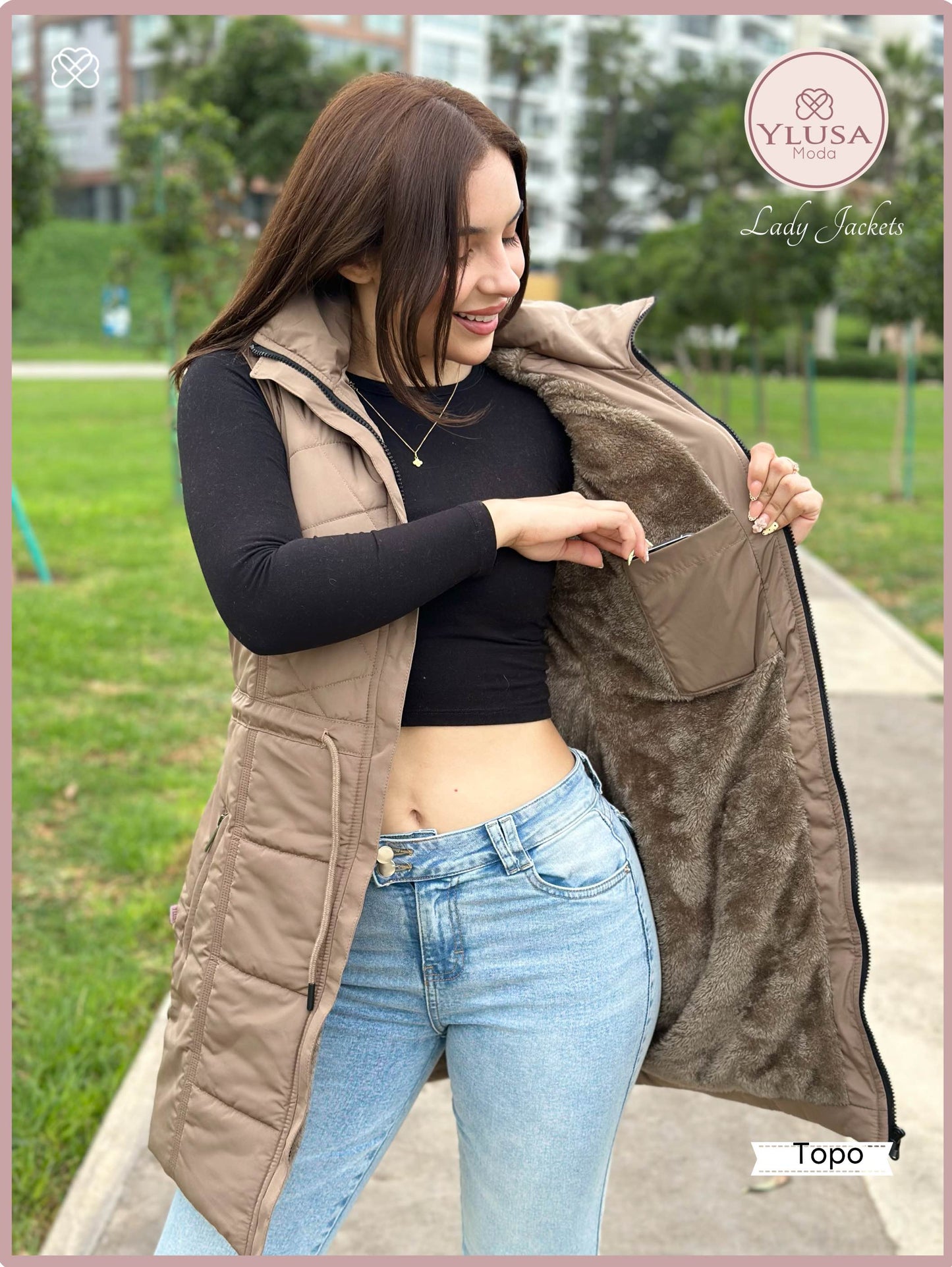 PARKA MAXI CHALECO 90CM VALENTINA - TOPO