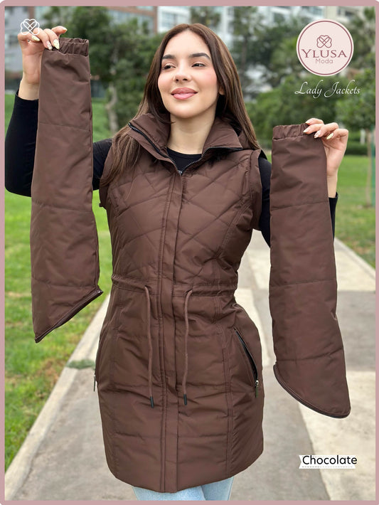 PARKA MAXI CHALECO 90CM VALENTINA - COLOR CHOCOLATE
