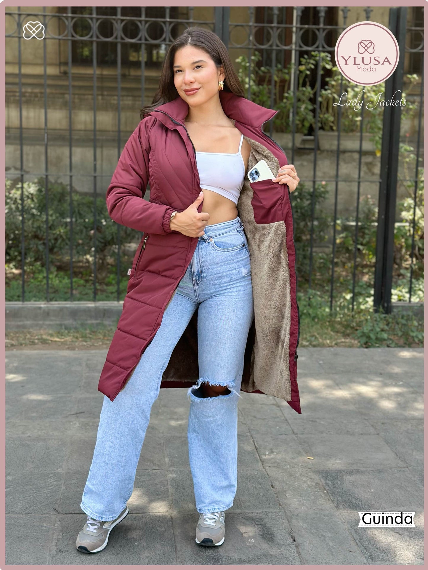 PARKA MAXI LARGA C/PELUCHE SHIRLEY - GUINDA