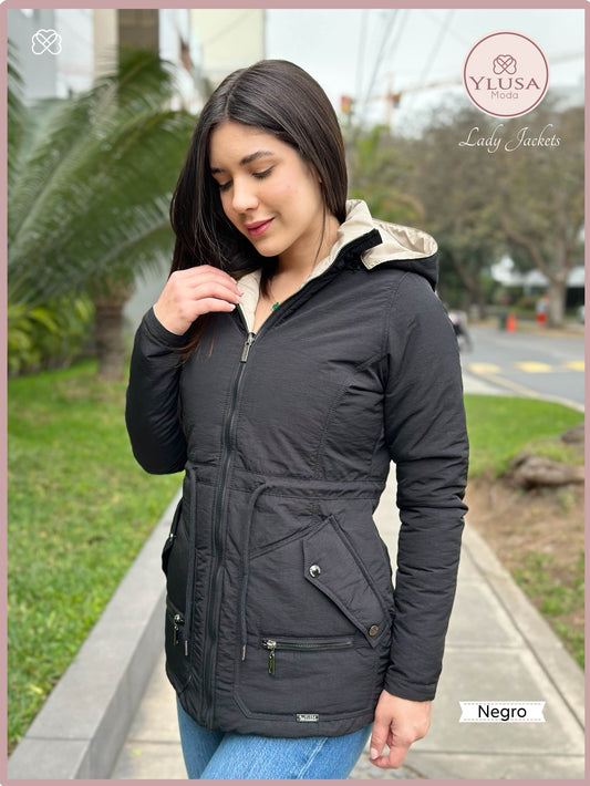 PARKA 3/4 REVERSIBLE CARLA - NEGRO