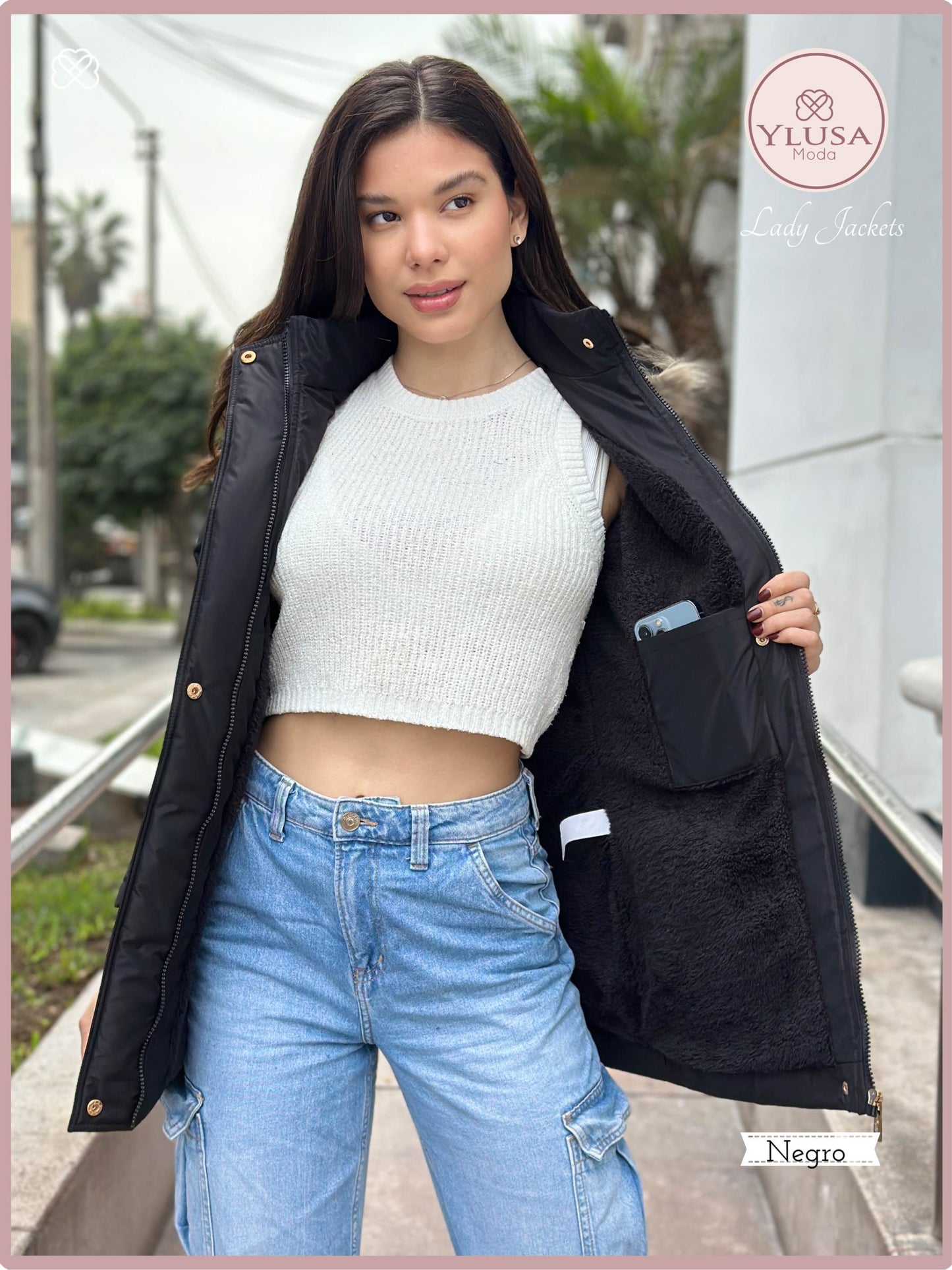 PARKA 3/4 C/PELUCHE MARIMAR - NEGRO