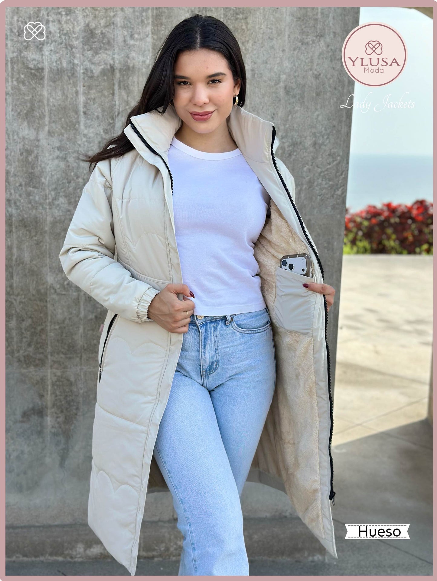 PARKA MAXI LARGA ALEXA - HUESO