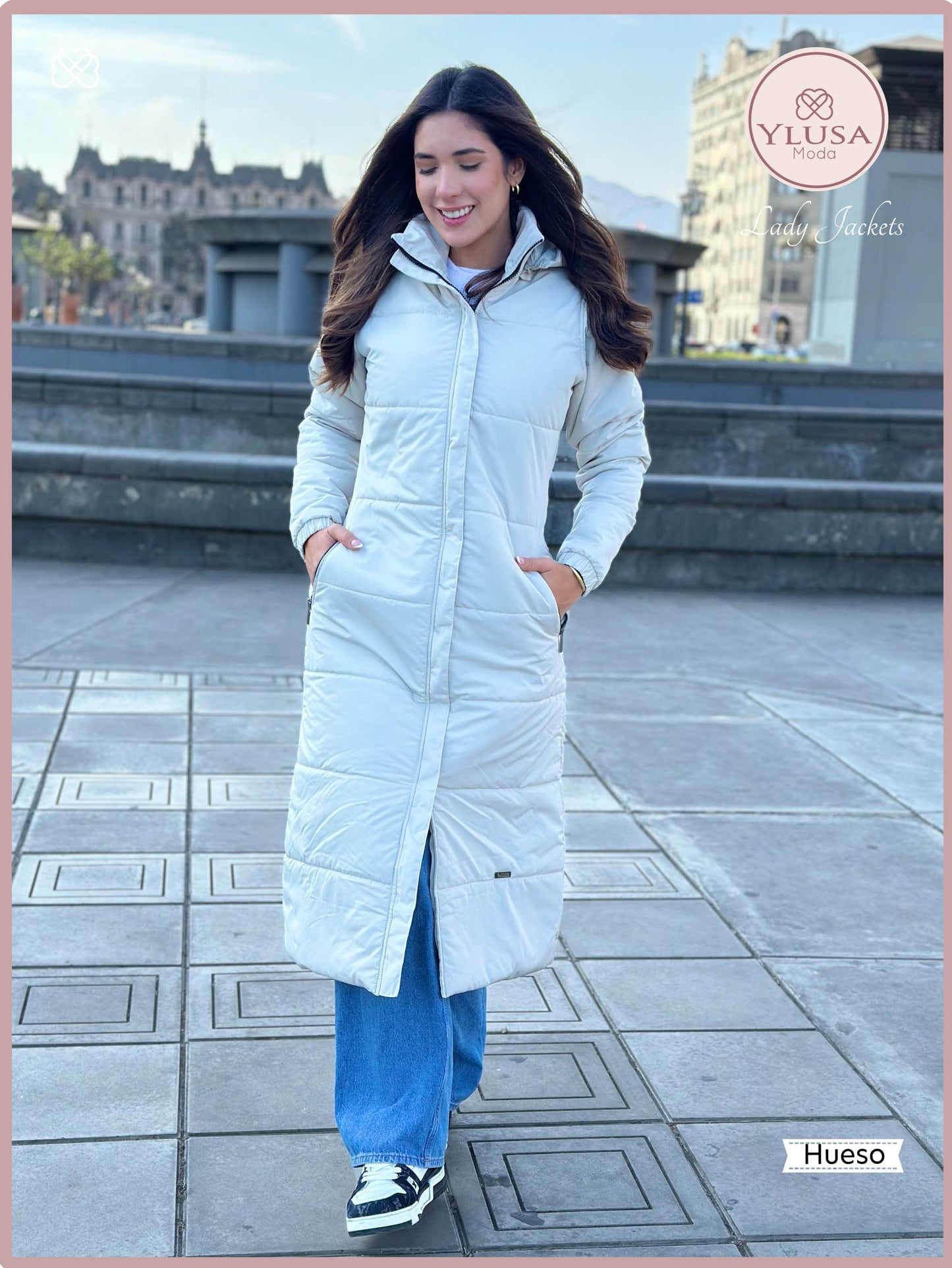 PARKA MAXI EXTRA LARGA PALOMA - HUESO