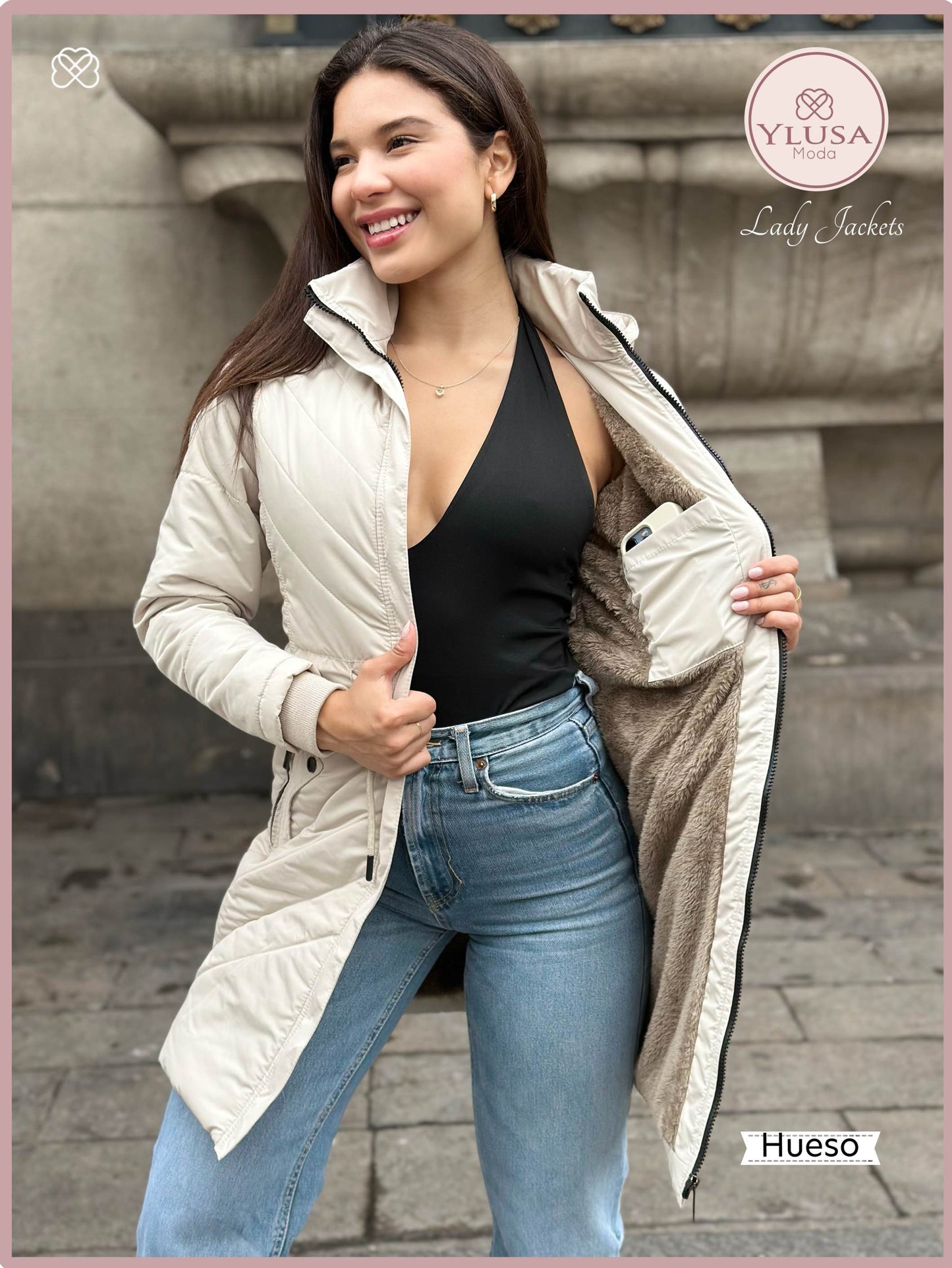 PARKA EXTRA LARGA C/PELUCHE ALEJANDRA - HUESO