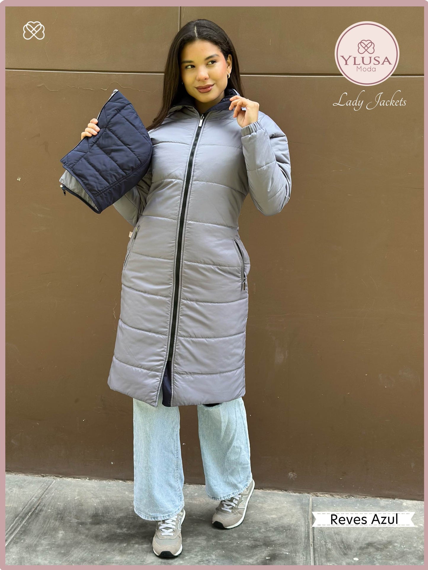 PARKA MAXI LARGA REVERSIBLE - AZUL