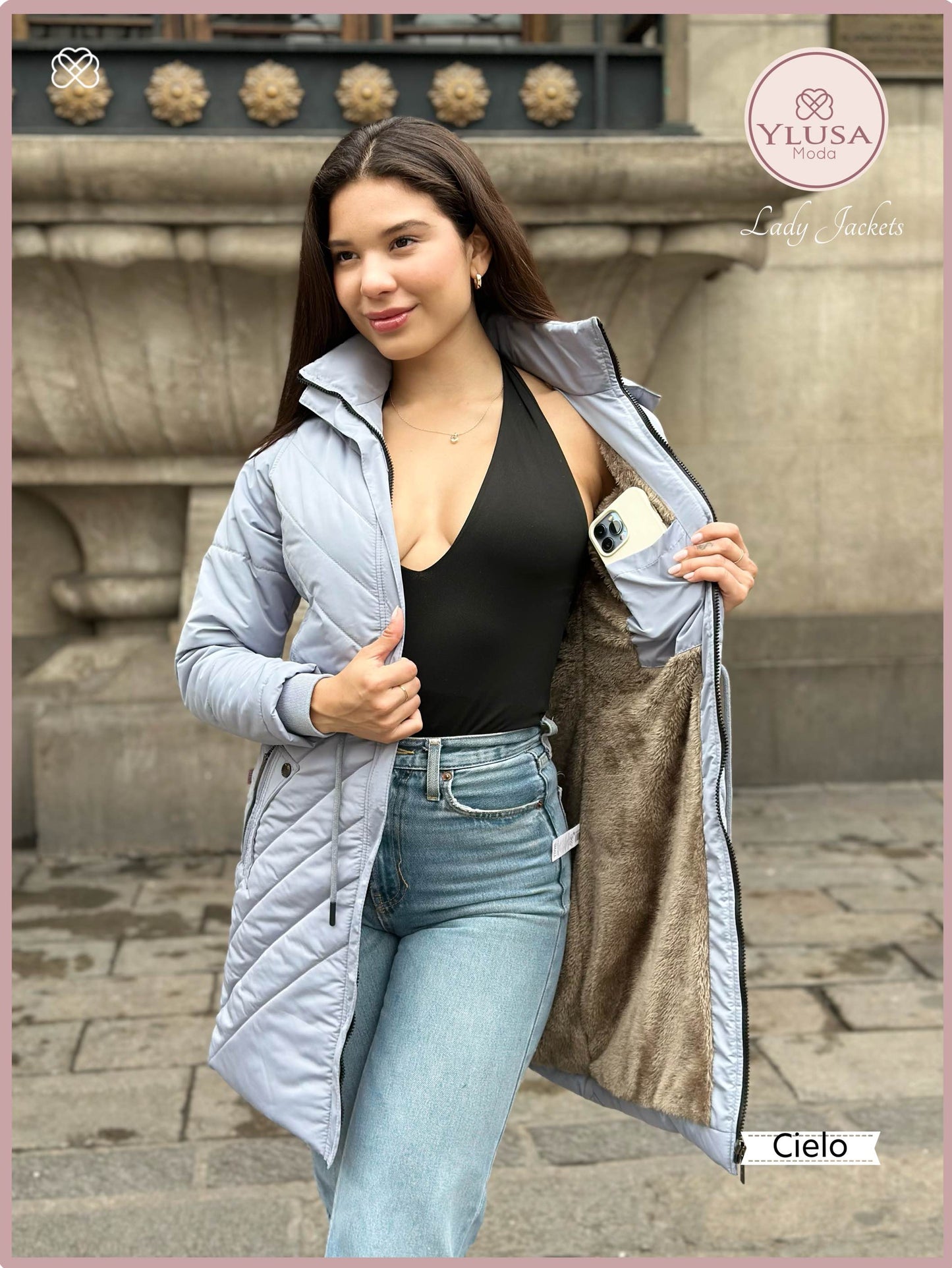 PARKA EXTRA LARGA C/PELUCHE ALEJANDRA - CIELO