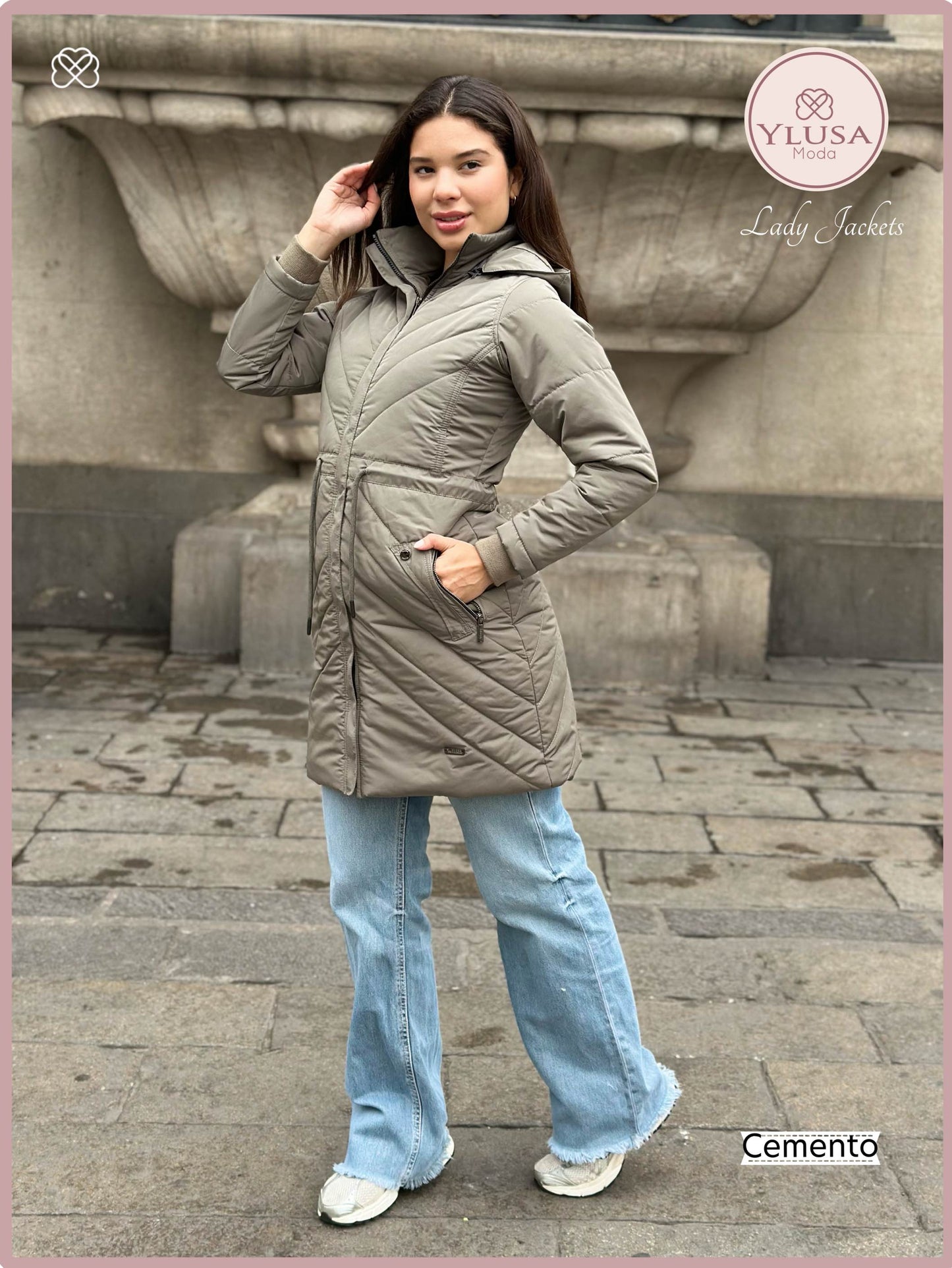 PARKA EXTRA LARGA C/PELUCHE ALEJANDRA - CEMENTO