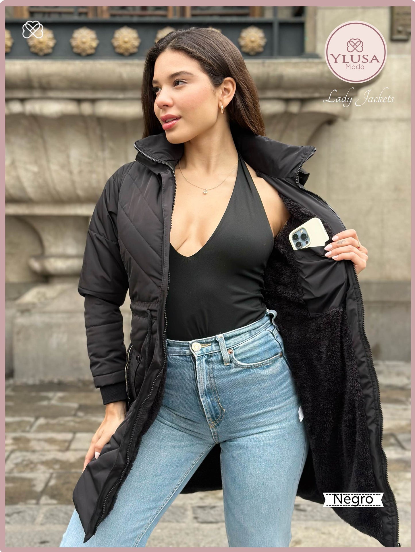 PARKA EXTRA LARGA C/PELUCHE ALEJANDRA - NEGRO