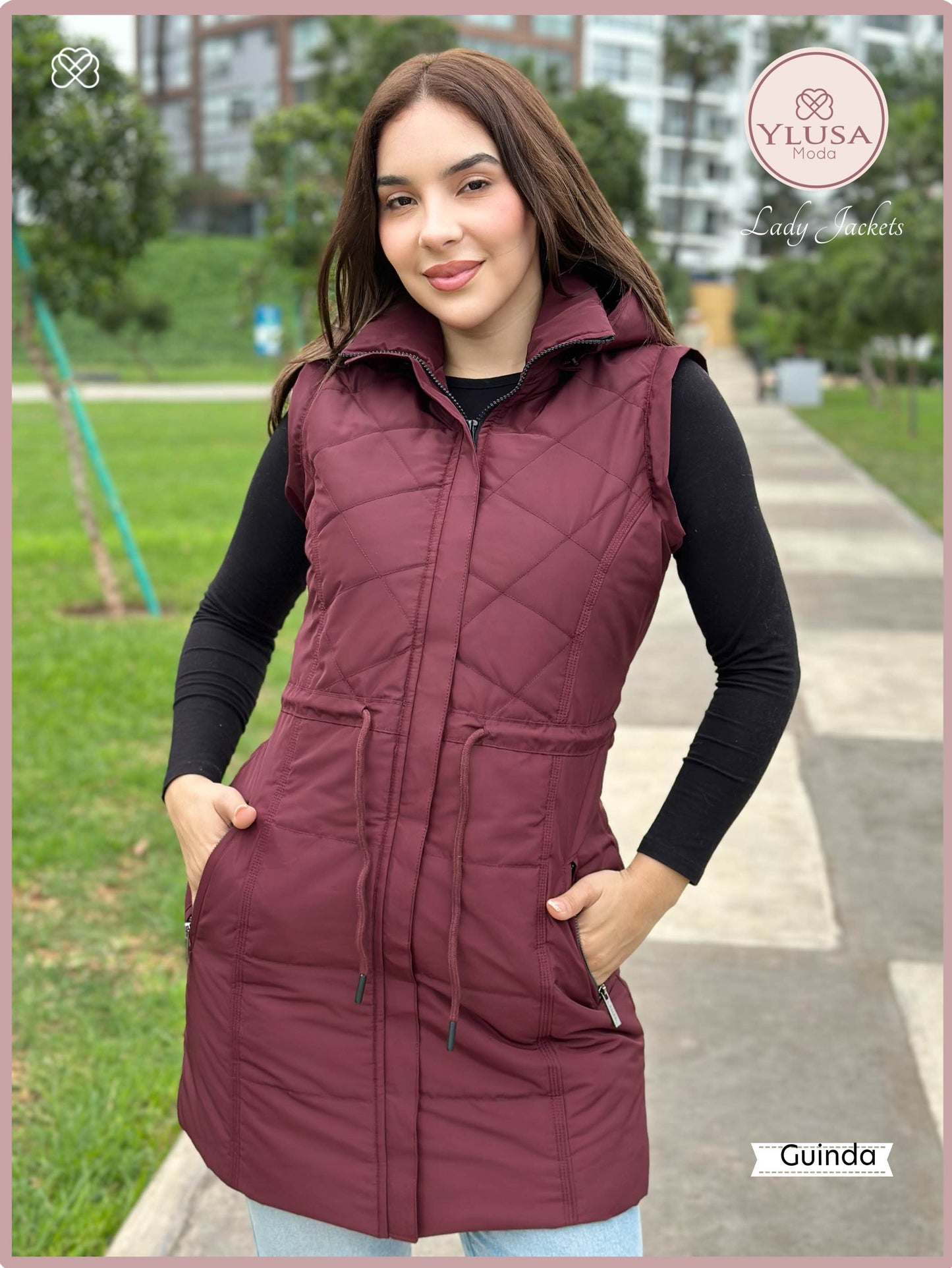 PARKA MAXI CHALECO 90CM VALENTINA - GUINDA