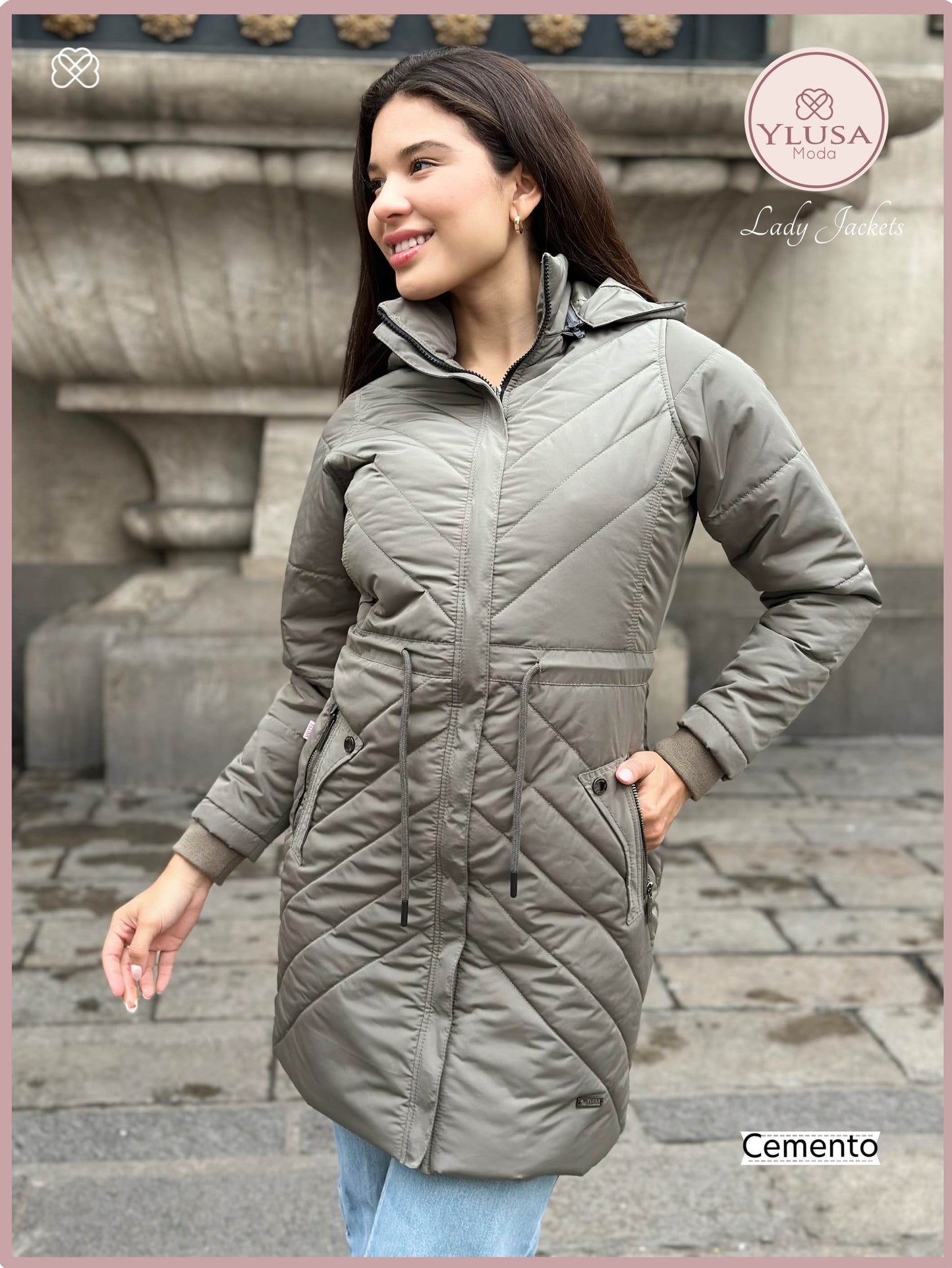 PARKA EXTRA LARGA C/PELUCHE ALEJANDRA - CEMENTO