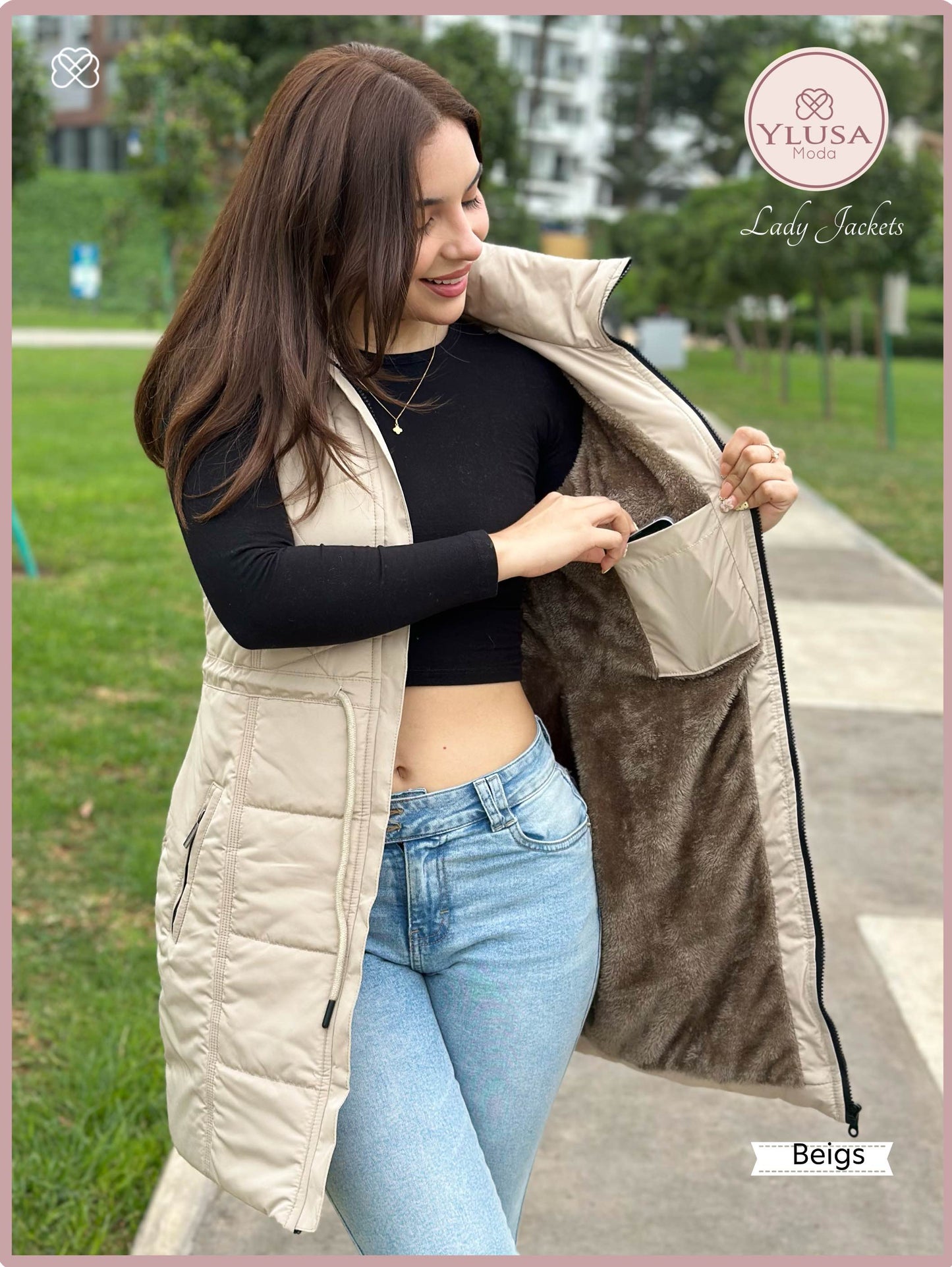 PARKA MAXI CHALECO 90CM VALENTINA - BEIGS