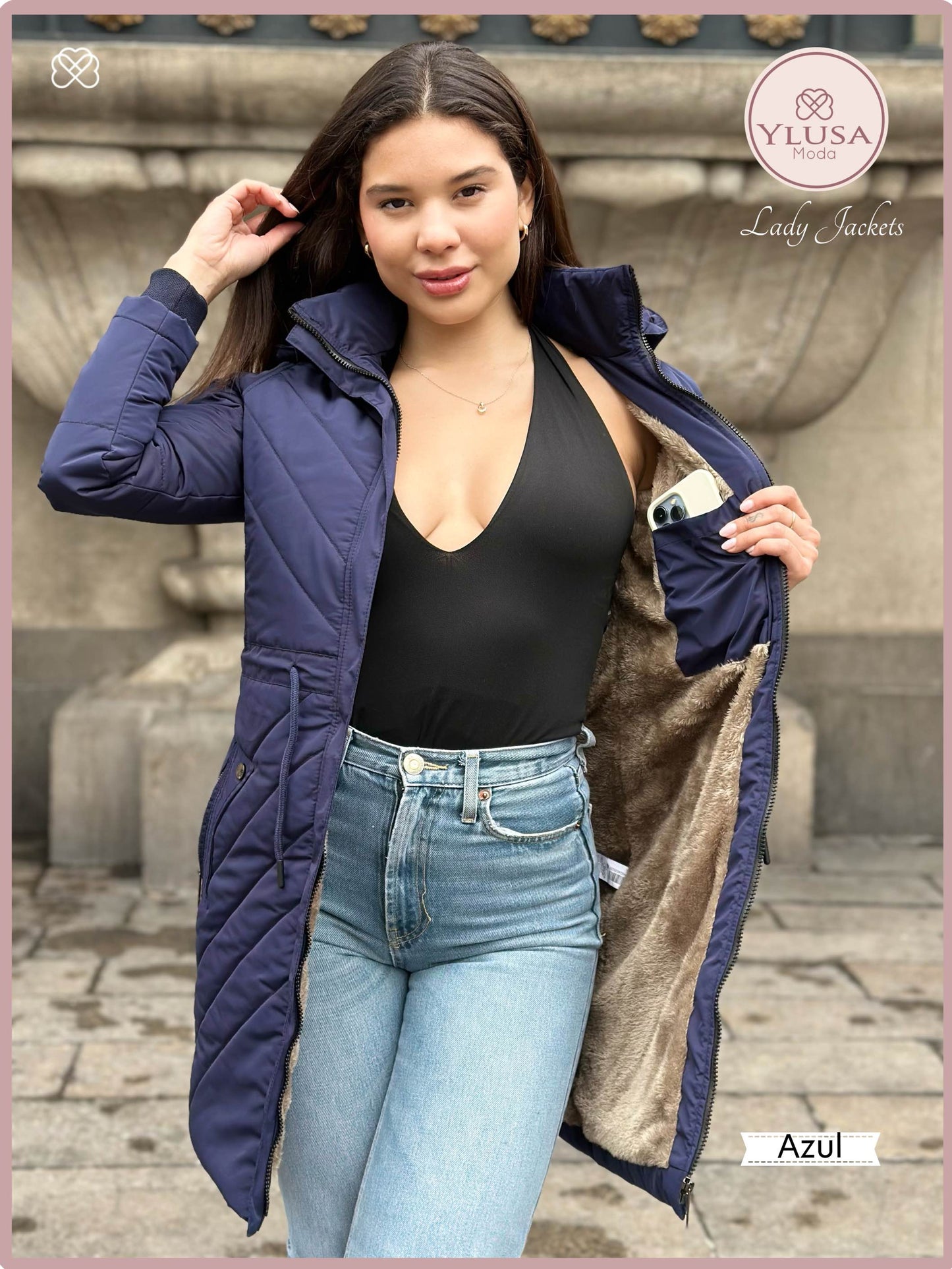 PARKA EXTRA LARGA C/PELUCHE ALEJANDRA - AZUL