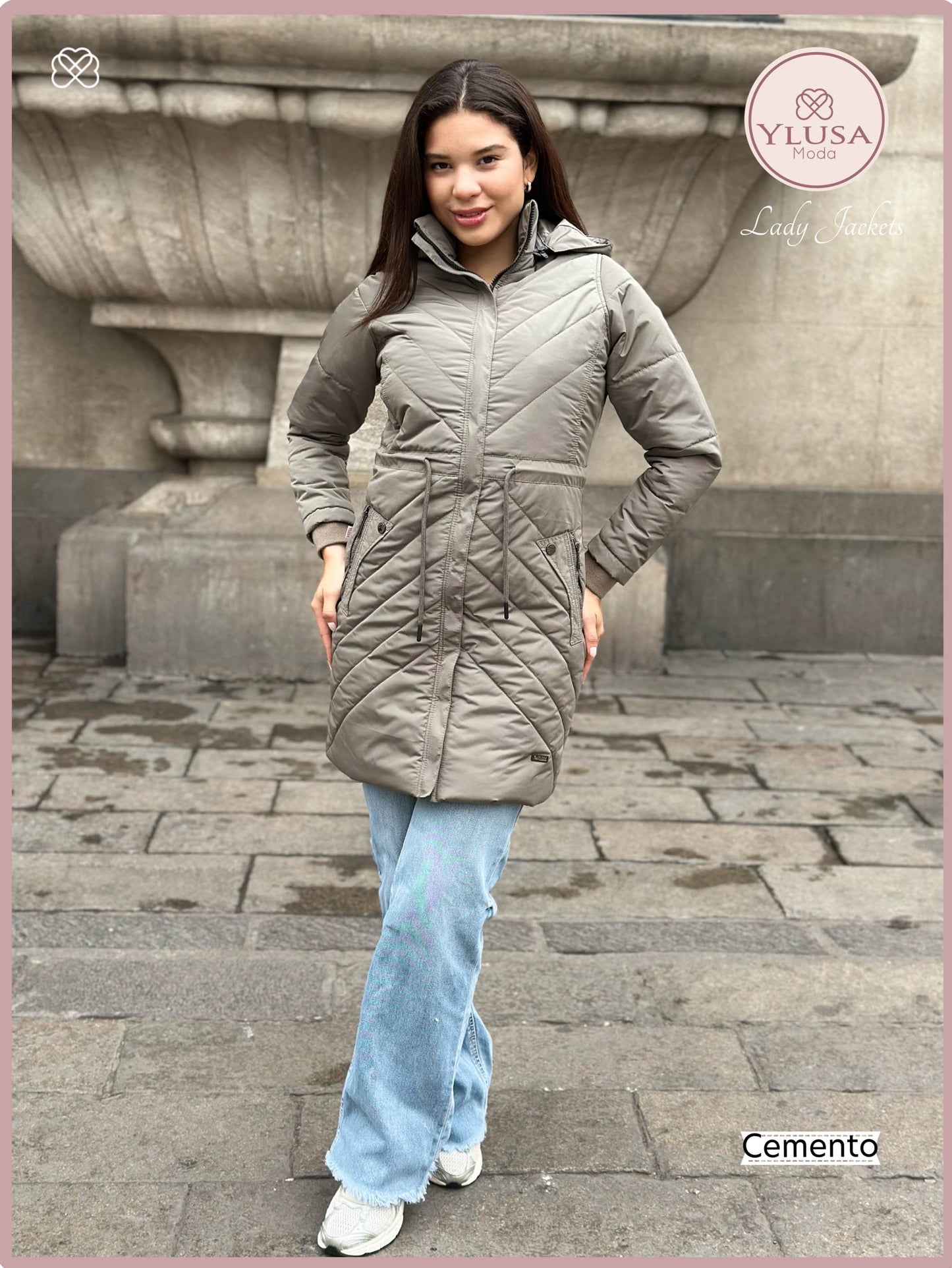 PARKA EXTRA LARGA C/PELUCHE ALEJANDRA - CEMENTO