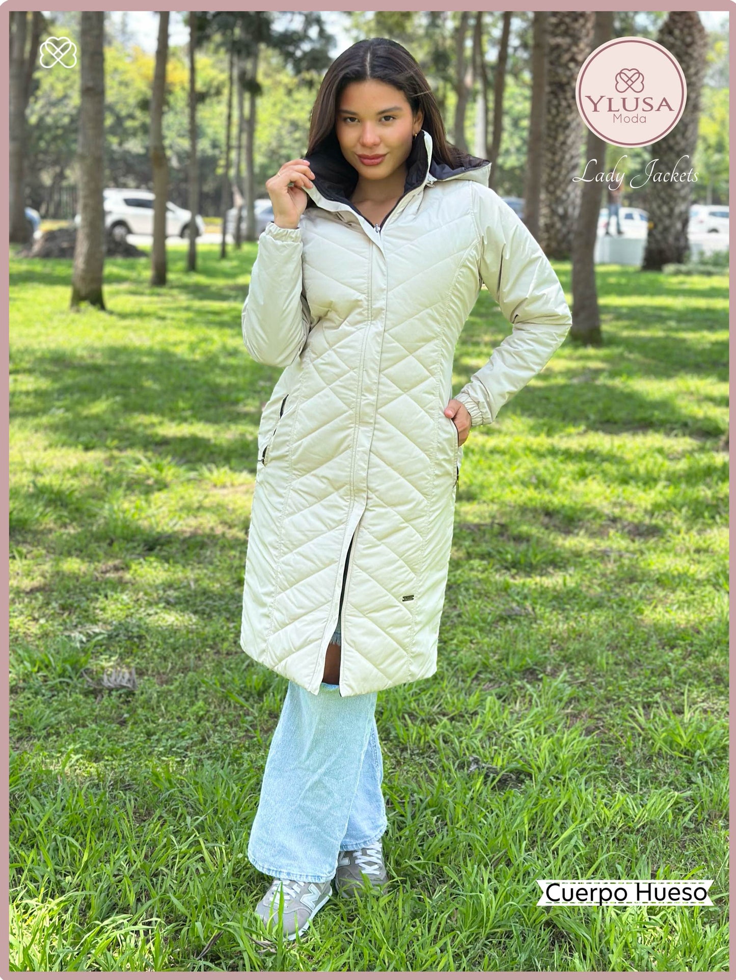 PARKA MAXI LARGA REVERSIBLE FRANCIS - HUESO