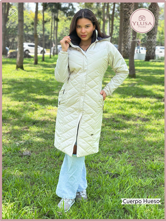 PARKA MAXI LARGA REVERSIBLE FRANCIS - HUESO
