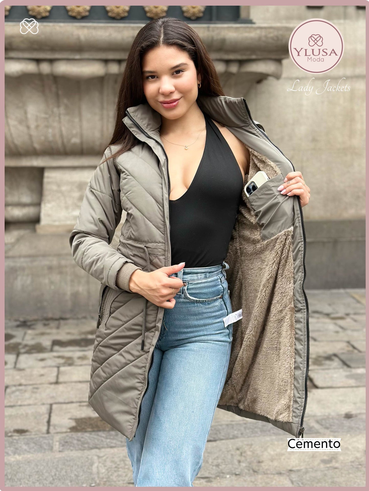 PARKA EXTRA LARGA C/PELUCHE ALEJANDRA - CEMENTO