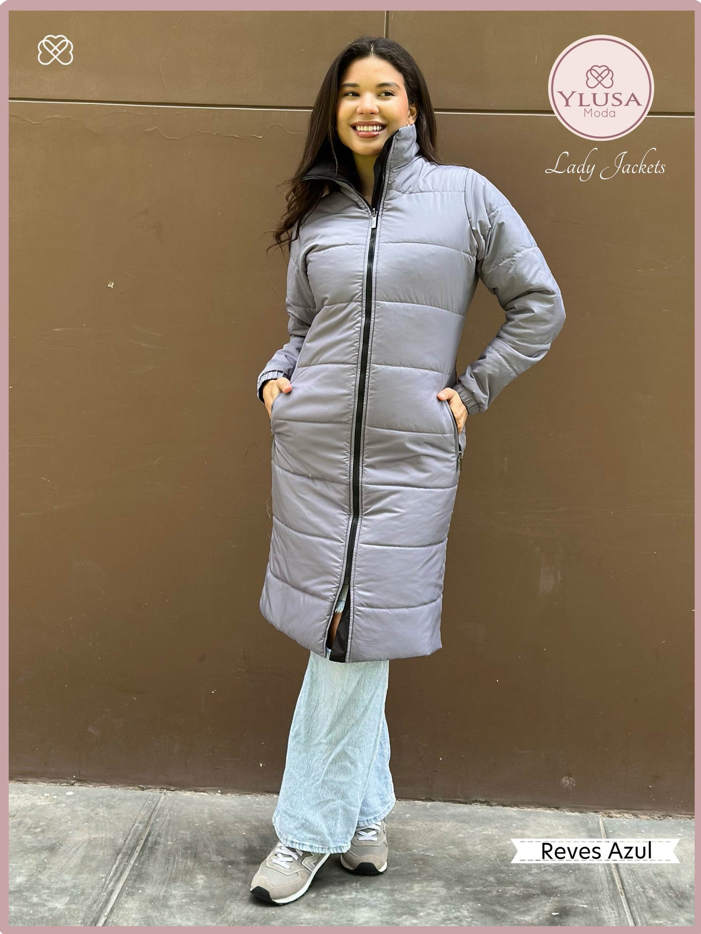 PARKA MAXI LARGA REVERSIBLE - AZUL