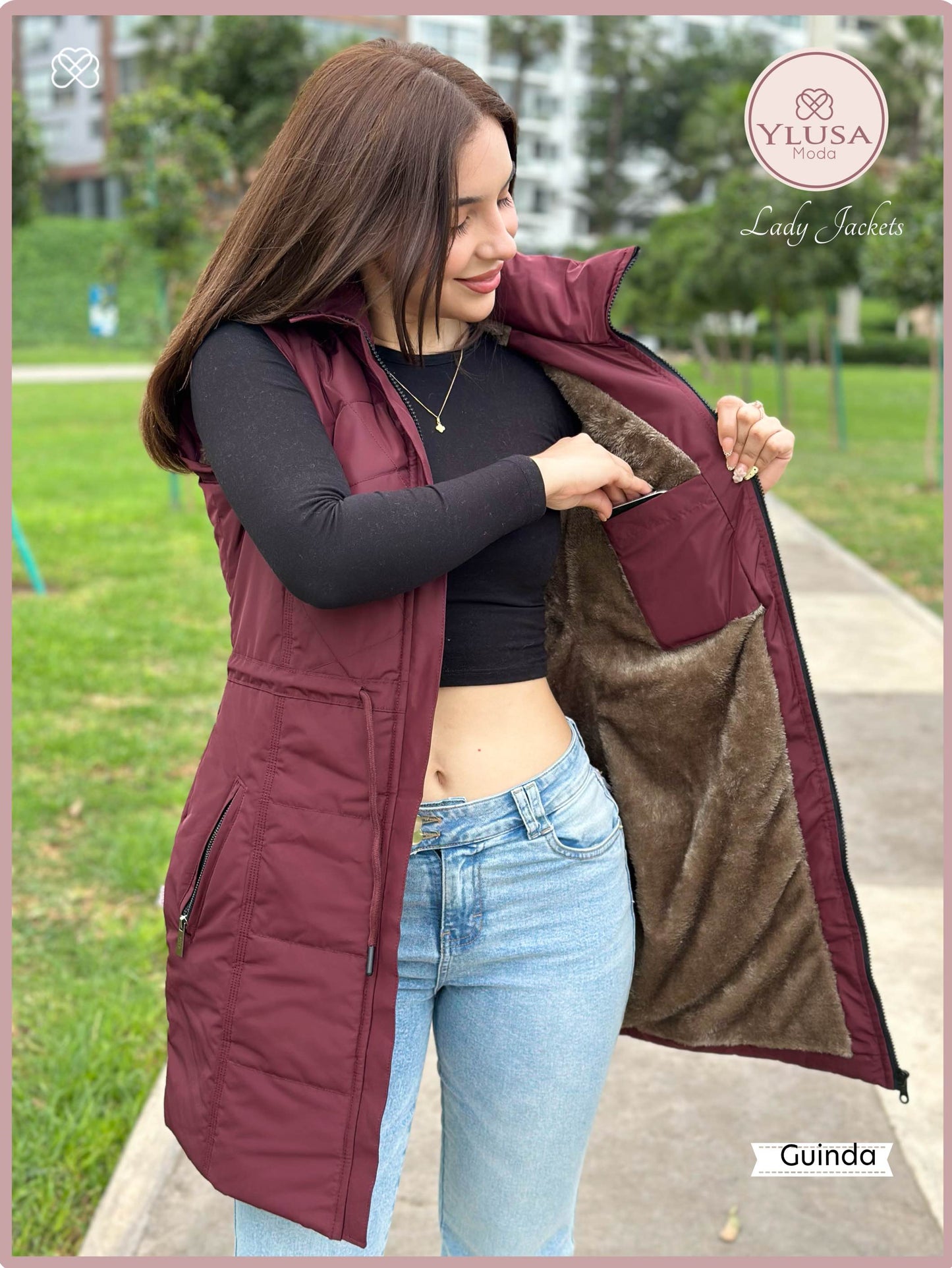 PARKA MAXI CHALECO 90CM VALENTINA - GUINDA