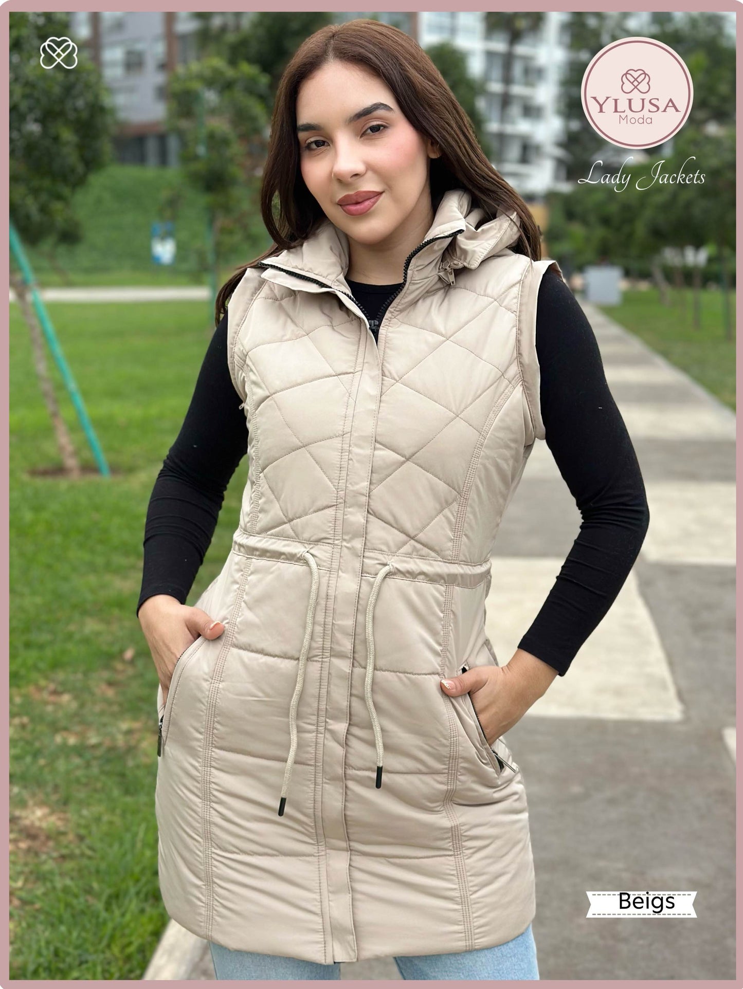 PARKA MAXI CHALECO 90CM VALENTINA - BEIGS