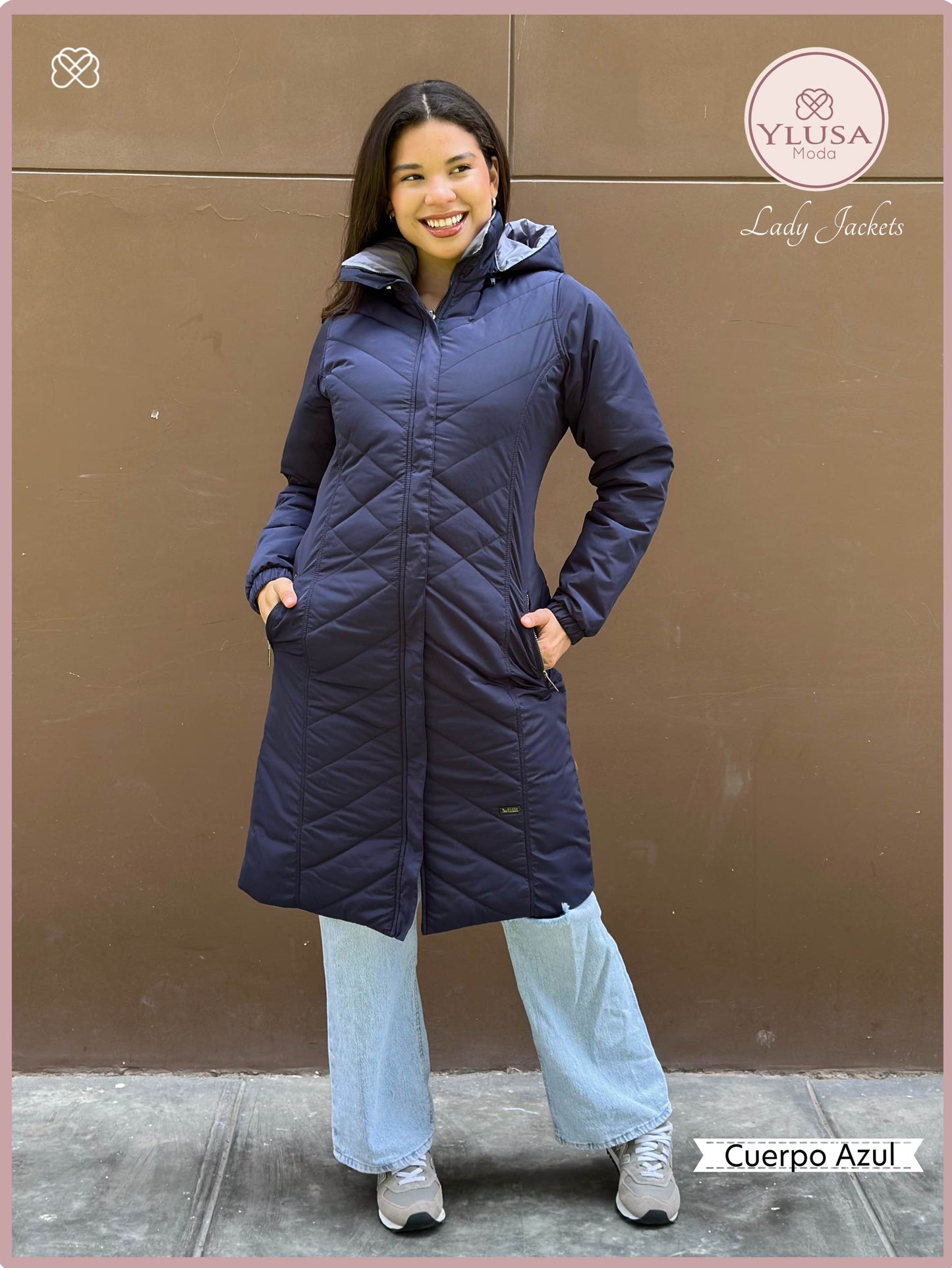 PARKA MAXI LARGA REVERSIBLE - AZUL