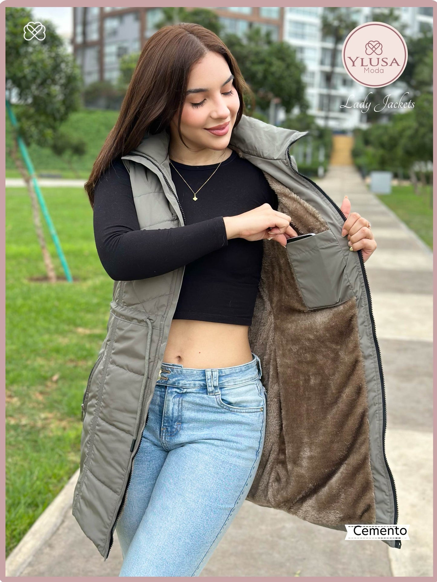 PARKA MAXI CHALECO 90CM VALENTINA -CEMENTO