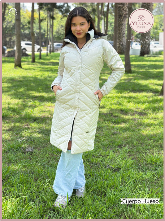 PARKA MAXI LARGA REVERSIBLE FRANCIS - HUESO