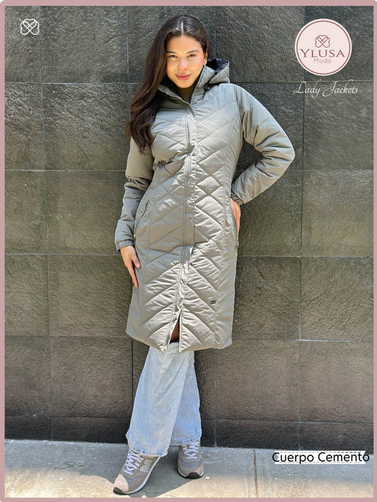 PARKA MAXI LARGA REVERSIBLE FRANCIS - CEMENTO