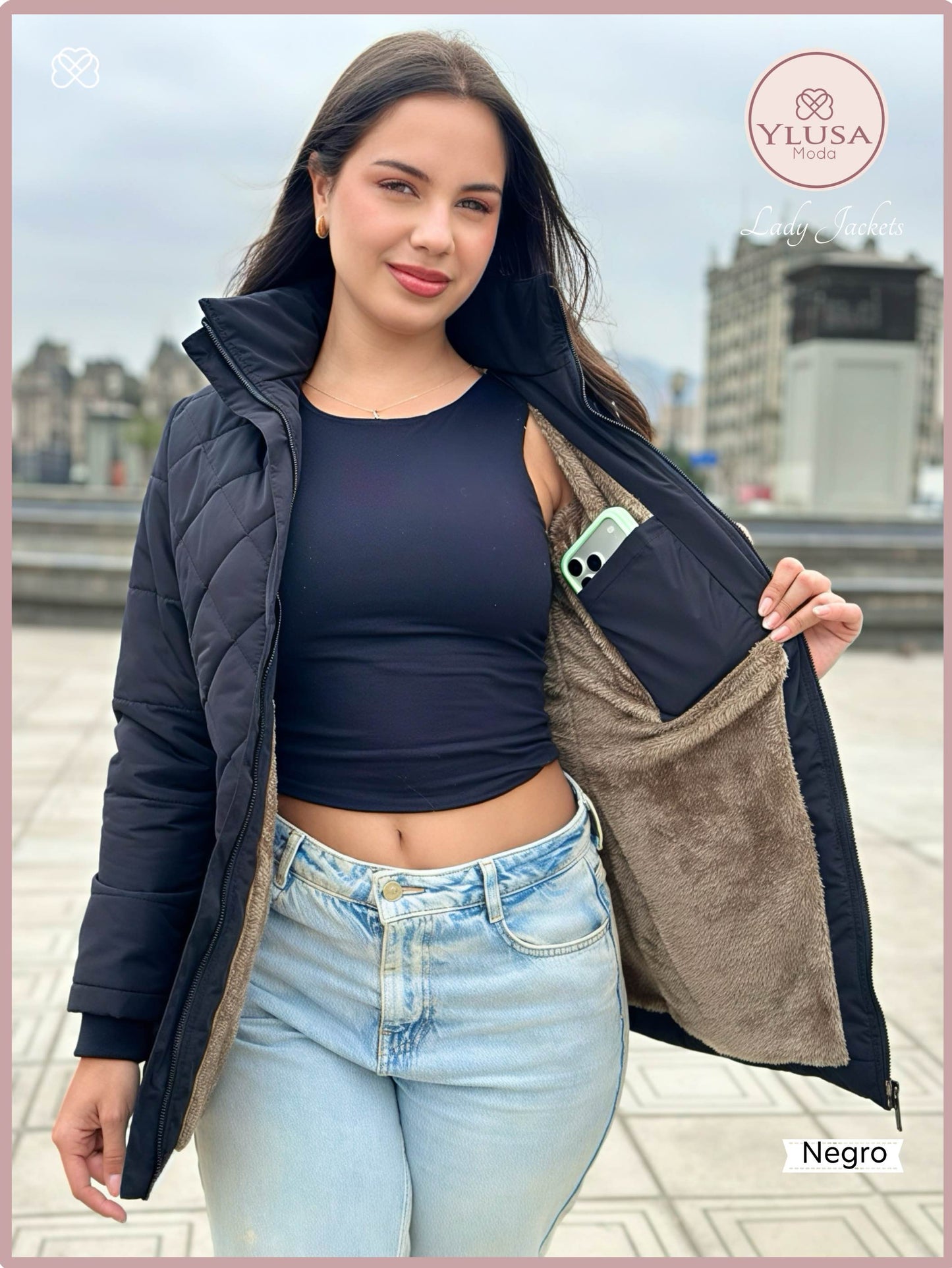 PARKA 3/4 C/PELUCHE YAZURY - NEGRO