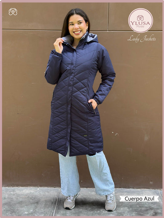PARKA MAXI LARGA REVERSIBLE - AZUL