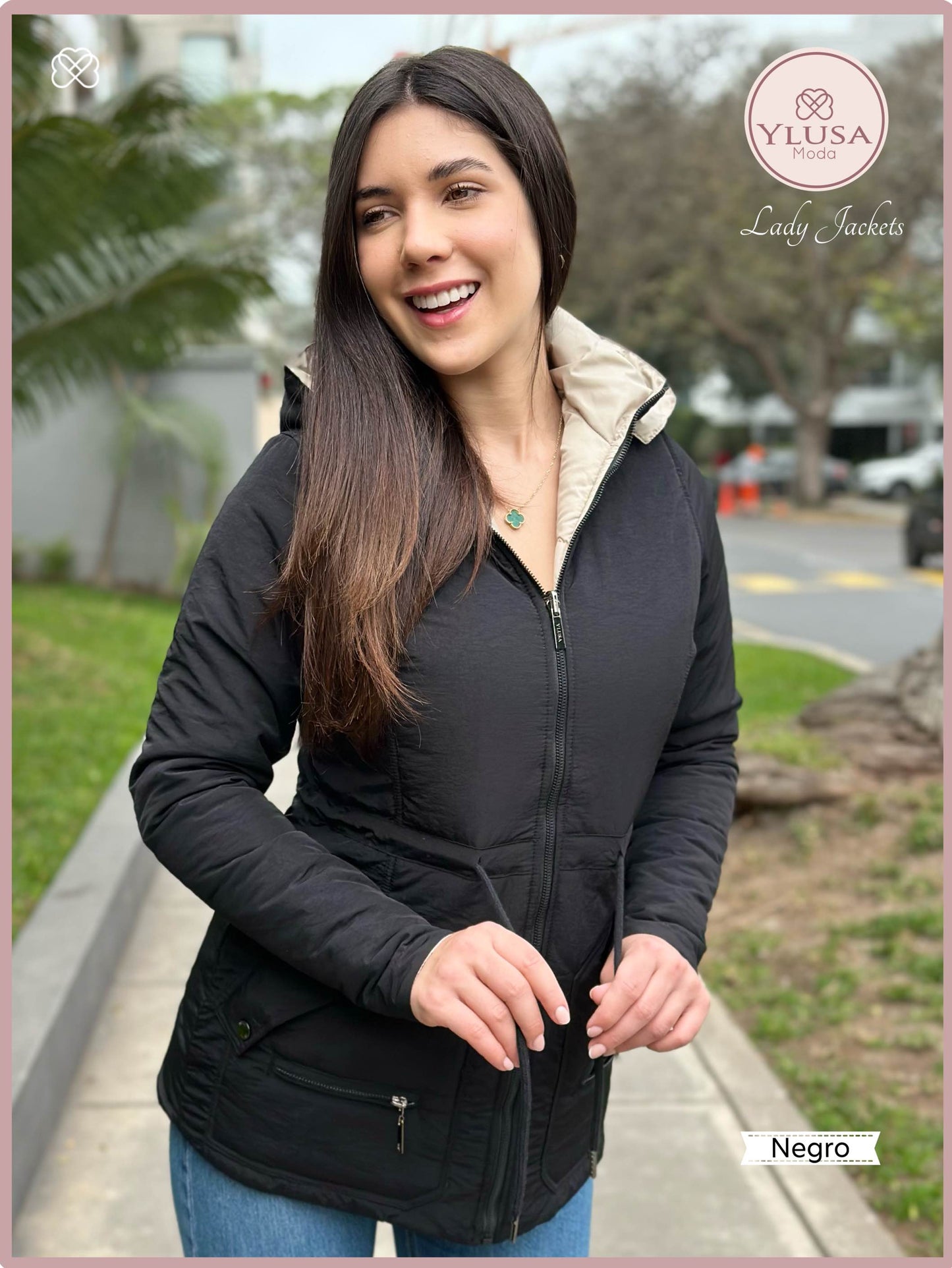 PARKA 3/4 REVERSIBLE CARLA - NEGRO