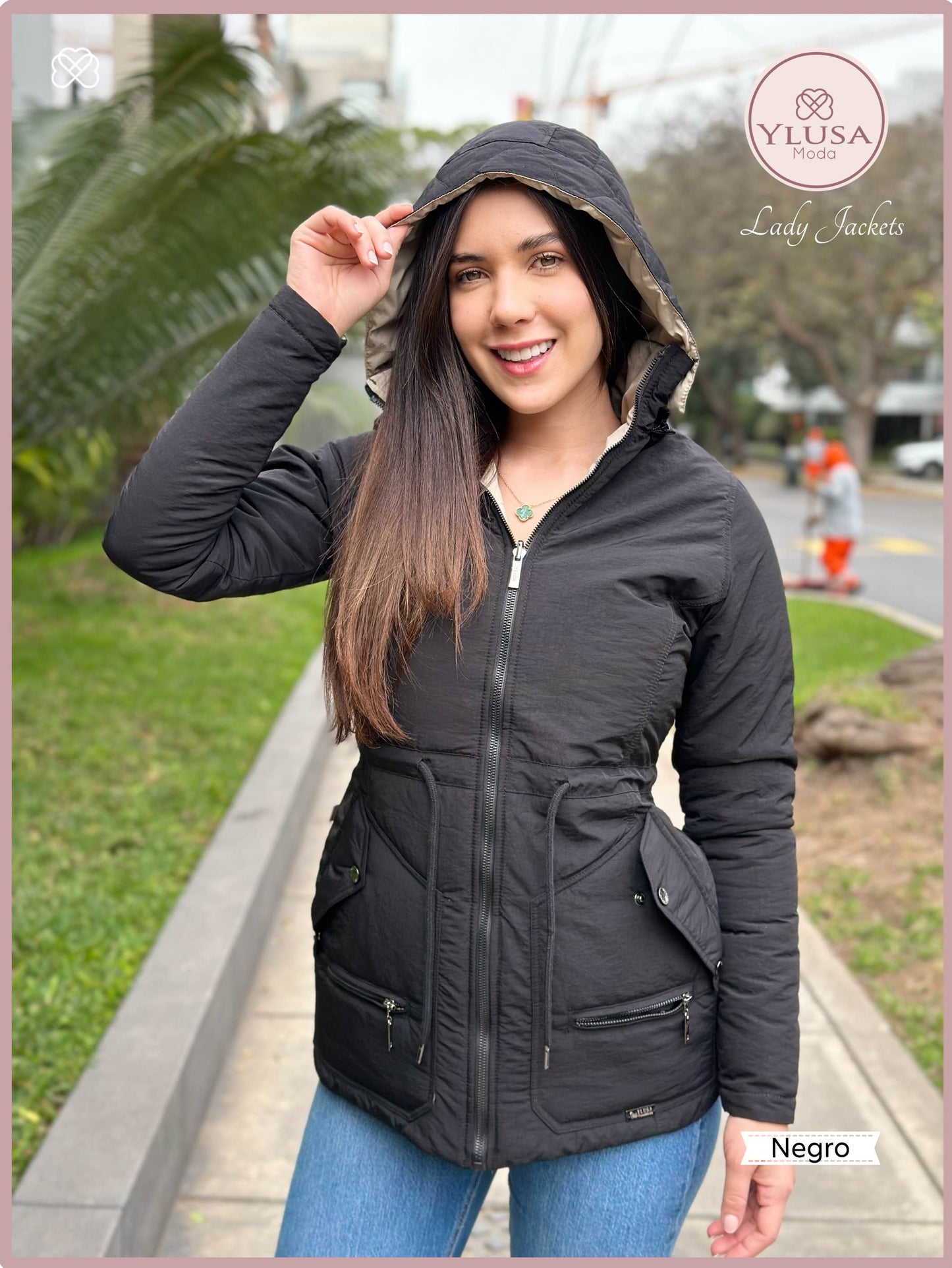 PARKA 3/4 REVERSIBLE CARLA - NEGRO