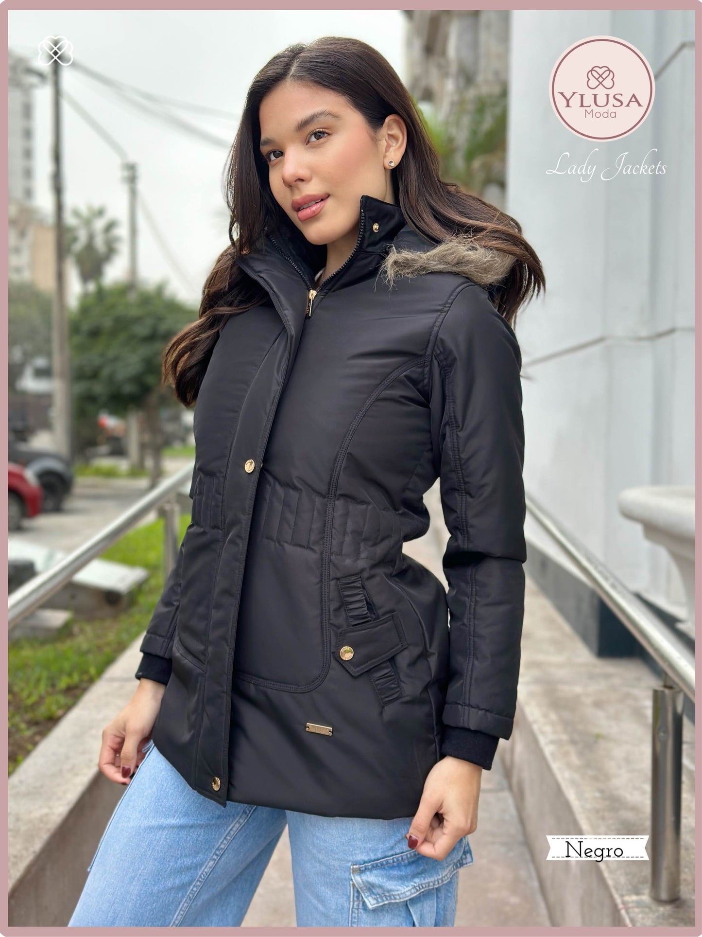 PARKA 3/4 C/PELUCHE MARIMAR - NEGRO