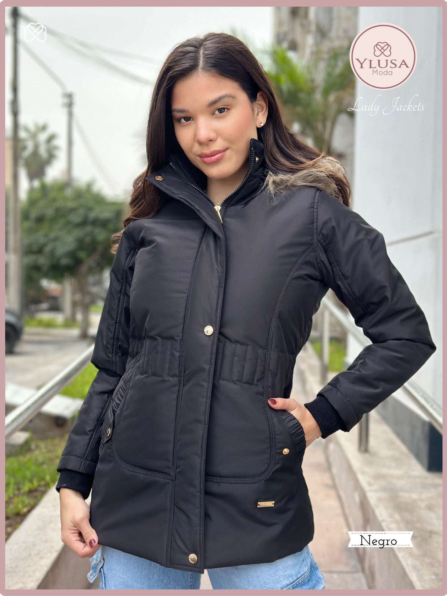 PARKA 3/4 C/PELUCHE MARIMAR - NEGRO