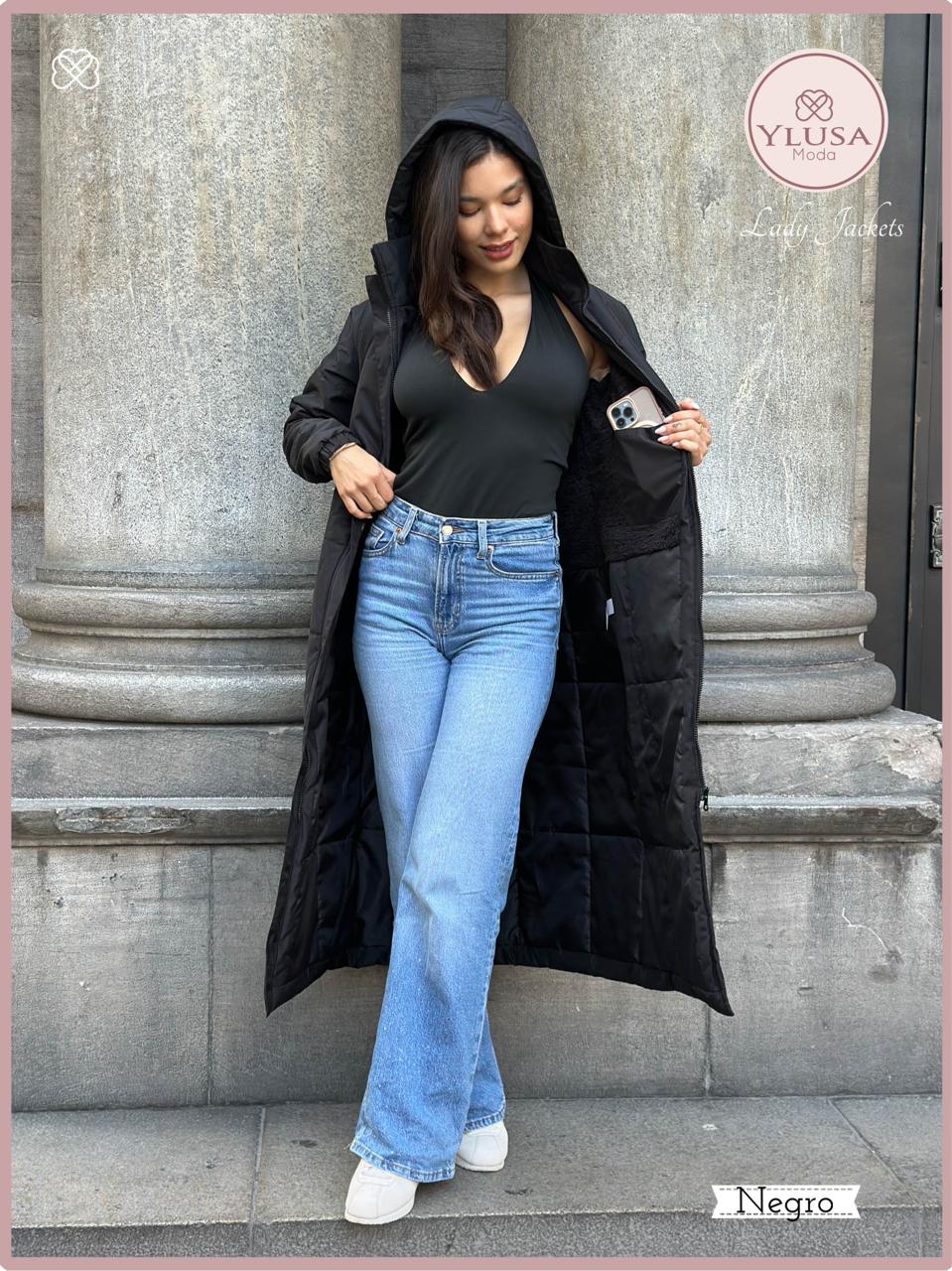 PARKA MAXI EXTRA LARGA PALOMA - NEGRO